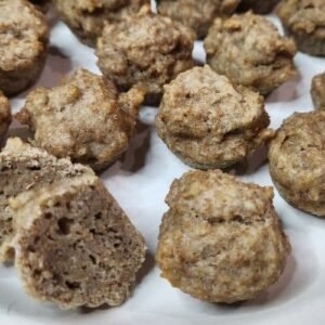 Close up of mini banana muffin dog treats